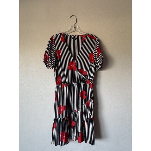 Madewell Ruffle Faux Wrap Dress Women’s Size 4 Candied Orchids Striped Floral - Picture 1 of 6